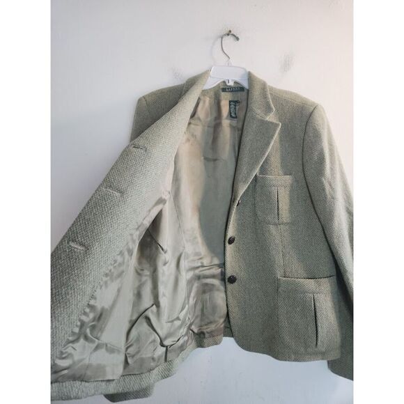 Lauren Ralph Lauren Women Green/Grey Tweed Wool Blend 3 Button Blazer size 16 - Picture 8 of 11